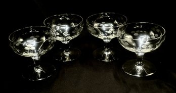 Vintage Etched Crystal Low Champagne Glasses W/ Stars