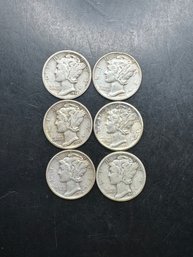 6 Mercury Dimes (2) 1934, (2) 1942, 1935, 1945