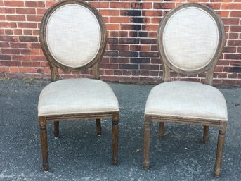 Retail Price $399 Each - Fabulous Pair Of RESTORATION HARDWARE French Style Balloon Back Chairs - With Linen