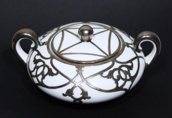 Limoges Sterling Silver Overlay Handled Sugar Bowl