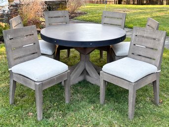 An Outdoor Dining Table With Soapstone Top And Set Of 6 Chairs By Restoration Hardware - Custom Linen