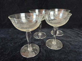 Etched Leaves And Vines Champagne Coupes