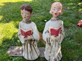 Vintage Pair Of Singing Children/Angels 31' Blow Mold Christmas Lawn Decorations