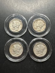 4 Mercury Dimes 1940, 1941, 1942, 1943