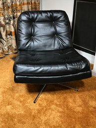 (2 Of 4) Vintage MCM / Midcentury Black Leather Swivel Chair - Chrome Legs - We Have FOUR TOTAL Sold 1 By 1