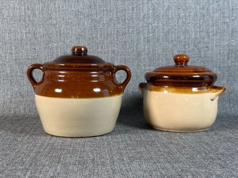 A Pair Of Classic Pottery Bean Pots, Vintage