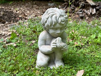 A Charming Little Garden Angel In Cast-Cement