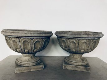 Pair Of Cement Pedestal Planters