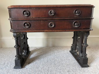 1880's English Oak Victorian Top Gallery Of Writing Desk With KEY- Wooden Drawer Pulls (read Description)