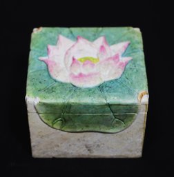 Co0ntemporary Hand Carved Soapstone Box Having Lotus Design