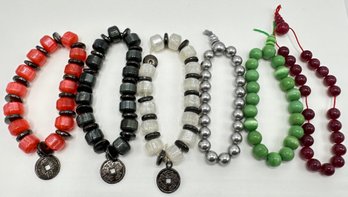 6 Beaded Bracelets, Some With Chinese Coin Charms
