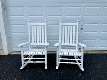Pair Of Well Made All Wood White Porch Rocking Chairs