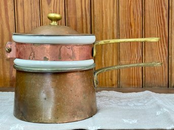 Vintage Copper & Ceramic Double Boiler