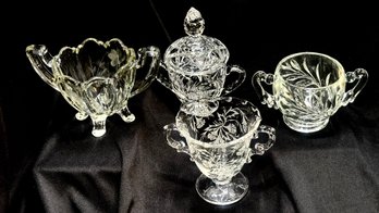 Vintage Grouping Of Clear Glass And Crystal 2 Handled Sugar Bowls