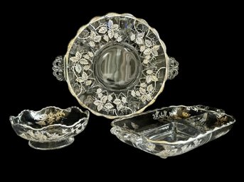 Trio Of Vintage Silver Overlay Serving Pieces