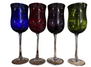 Set Of 4 Tall Stemmed Colored Wine Glasses