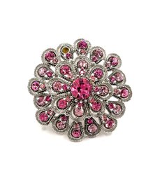 Beautiful Vintage Large Sparkly Pink Stones Flower Statement Ring, Size 8