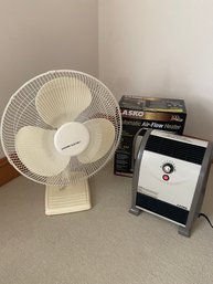 White Table Top Fan And Lasko Automatic Electric Heater