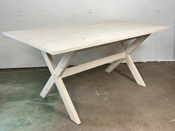 A Vintage Whitewashed Pine Trestle Based Farm Table