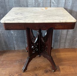 Antique Victorian Eastlake Marble Top Table On Wheels