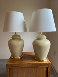 1980s Ginger Jar Lamp In Cream With Fancy Finials