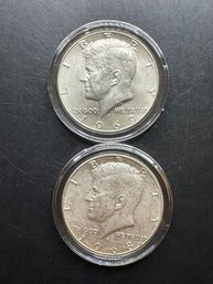 2 Kennedy Silver Half Dollars 1968-D, 1969-D