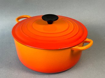 Vintage Le Creuset Enameled Cast Iron Flame Orange '24' Dutch Oven