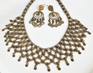 A Vintage Mesh Necklace And Earring Set, C. 1960's