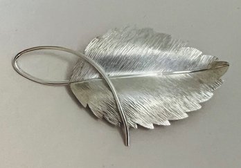 SIGNED BEAU STERLING SILVER LEAF BROOCH