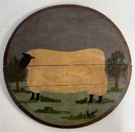 Vintage Primitive Sheep On Wood