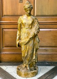 A Large 19th Century Gilt Plaster Female Figural Statue