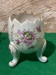 Early 1900s Antique Bisque Egg Blue With 24kt Accents & Violets On Baby Blue