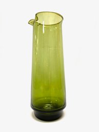 Vintage Mid Century Hand-blown & Signed Avocado Green Glass Cocktail Mixer