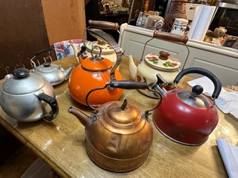 7 Pc. Metal Kettle  Collection Including Pair Made Exclusively For Fraise 1981  Gailstyn-Sutton In Japan