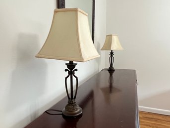 Charming Pair Of Bronzed Table Lamps