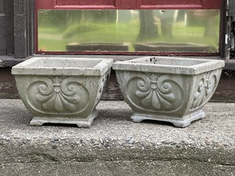 A Great Pair Of Vintage Planters In Cast Cement