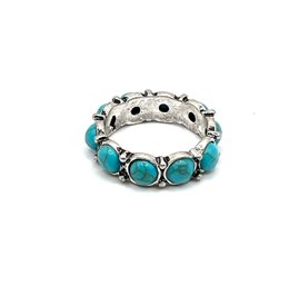 Silver And Turquoise Color Stones Ring Band, Size 6.5
