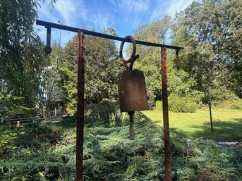 Rusty Metal Garden Bell On Stand