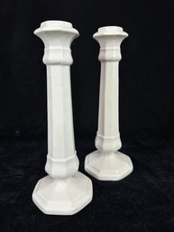 Pair Of White Ceramic Candlestick Holders