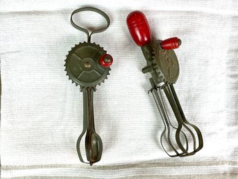 Vintage Mini Toy Egg Beaters With Red Handles