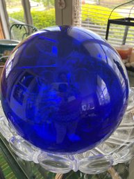 Large Cobalt Blue Handblown Glass Ball