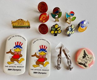 1992 Warner Bros Bugs Bunny Earrings & 12 Pins: 1984 Olympics, Vintage Mickey Mouse Pin & Lapel Pins