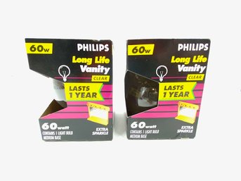 New Old Stock Pair Of Phillips Long Life Vanity Light 60W Clear Bulbs