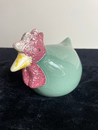 Hand Painted Crackle CBK Green Rooster Chicken Ceramic Porcelain Figure