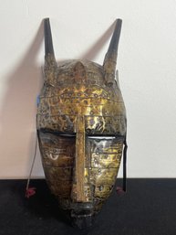 BRONZE OVER WOOD AFRICAN MASK