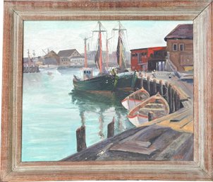 An Original Mid 20th Century Oil On Board, Harbor Scene, Gloucester, MA, Irvin Atkinson (20th Century)