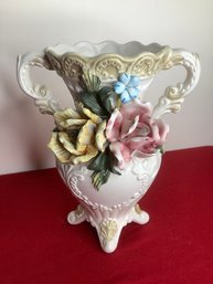 Vintage Capodimonte Vase With Flowers Made In Italy