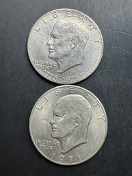 2 Eisenhower Dollars 1971, 1976