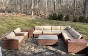 Eleven Piece Faux Wicker Sectional Outdoor Patio Set