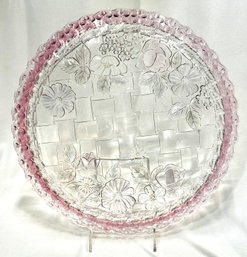 Vintage Napoli Contemporary Glass Collection Pastel Flower Footed Cake Plate.